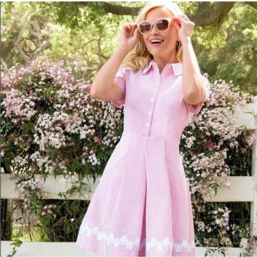 Draper James Seersucker Lace Shirt Dress
